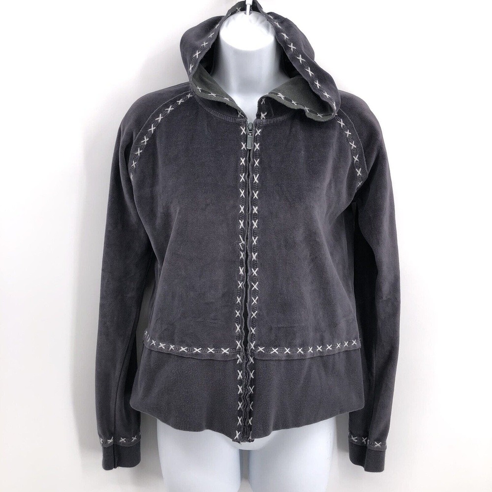 Finity Sz M Gray Velour Hooded Track Jacket Zip Front Lightweight Coat Casual